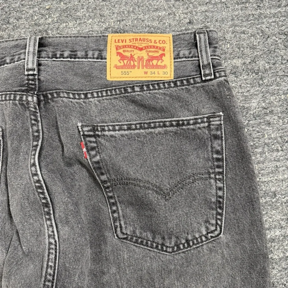 Levis 555 Jeans Men 34x30 Black Relaxed Straight Gray Wash Denim 100% Cotton